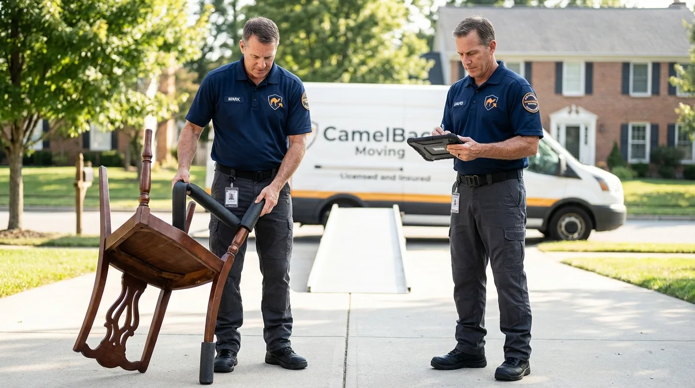 Movers inspecting furniture for damage prevention before loading in Crystal River, FL